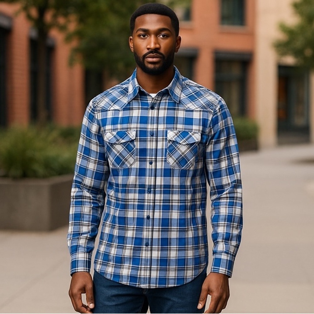 American Rag Western Cowboy Shirt Size L Plaid Like New